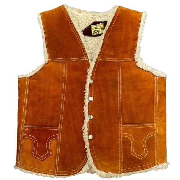Jackets & Blazers - Vintage western suede Sherpa vest brown tan cowboy leather cowgirl